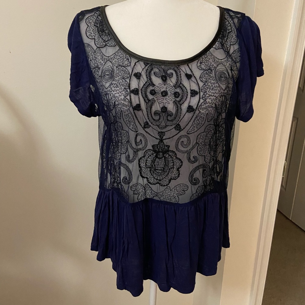 Sheer Design Peplum Blouse